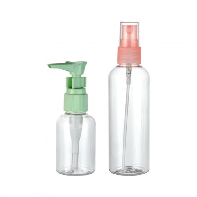 Μεγέθος ταξιδιού 50 ml PET στρογγυλό μπουκάλι με αντλία 20/410 κατασκευασμένο από διαφανές υλικό 0